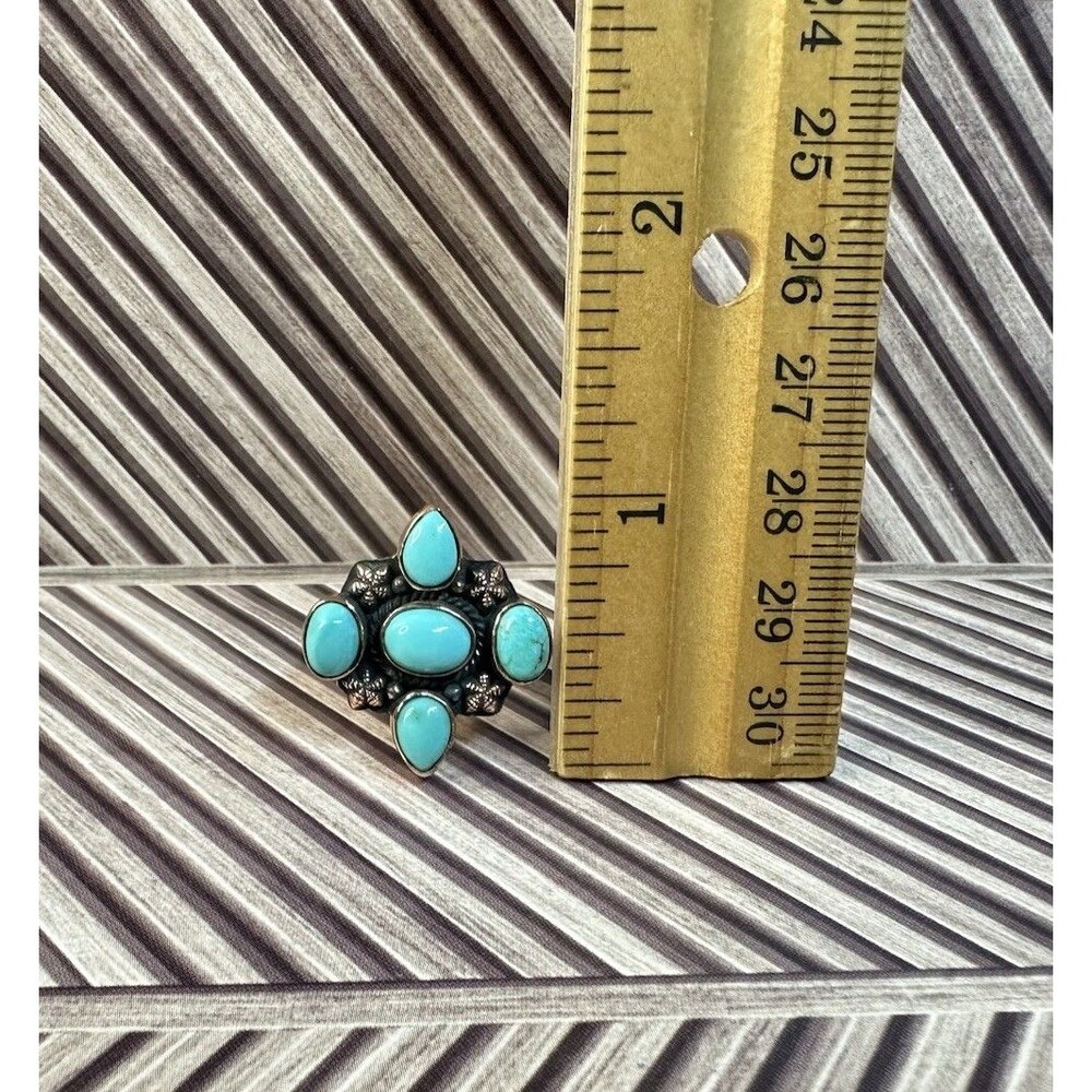 Southwest Copper Kingman Turquoise  MultiStone Cluster Ring 5.5 Adj - Picture 7 of 9